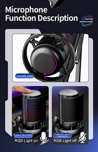 Image 4 of USB Condenser Microphone RGB Esports Game Call Recording Condenser Mic with Metal Boom Stand Desktop