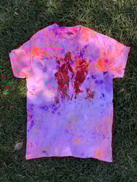 Image 2 of Purple and orange multi colour tie dye with red pussy print (small)