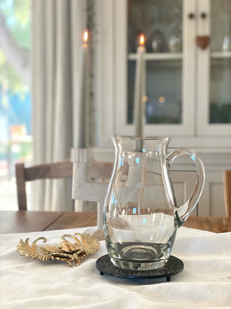 Pichet à Eau En Verre Gravé Monaco - Déco Cheval, Couleur Blanche - Vintage