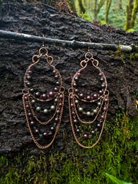 Image 1 of Garnet chained hoops *for stretched ears only*