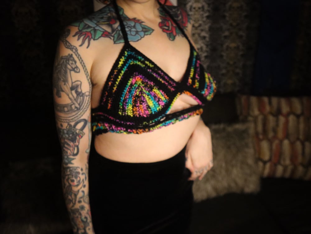 Image of Neon Black Rainbow Crochet Halter  