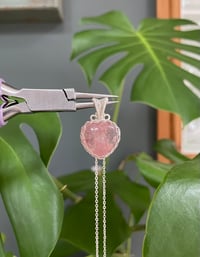 Image 1 of Silver  Strawberry Quartz Heart Crystal Necklace