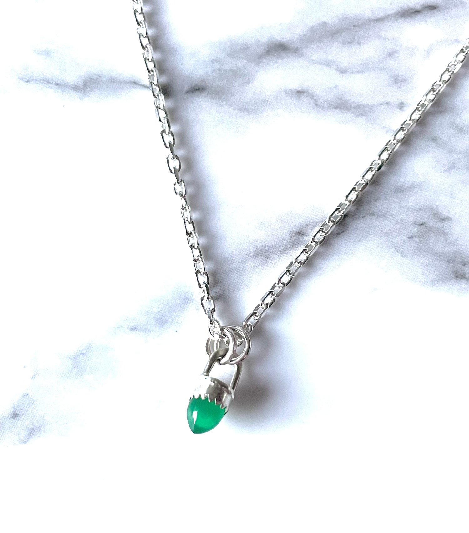 Image of Handmade Sterling Silver Green Onyx Bullet Point Pendant 