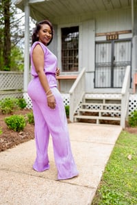 Image 2 of Crinkled Jumpsuit w/Tasseled Belt