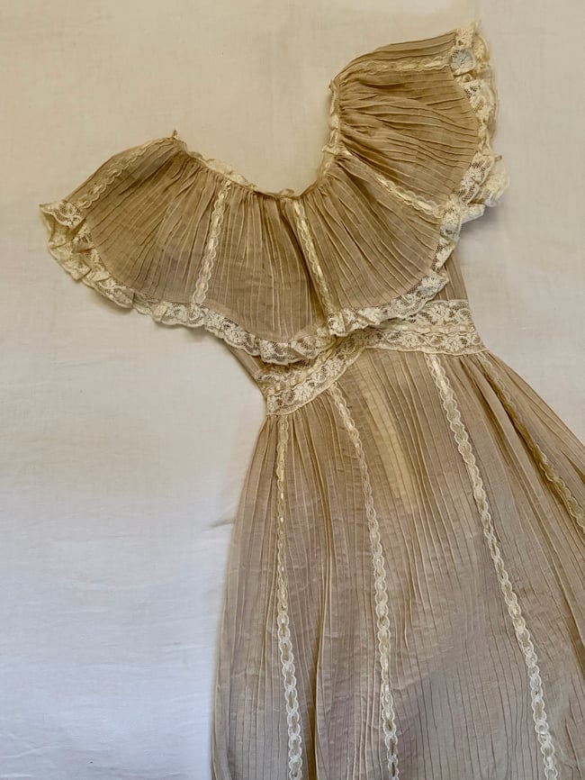 early 1960s Mexican cotton voile pintucked maxi dress wedding