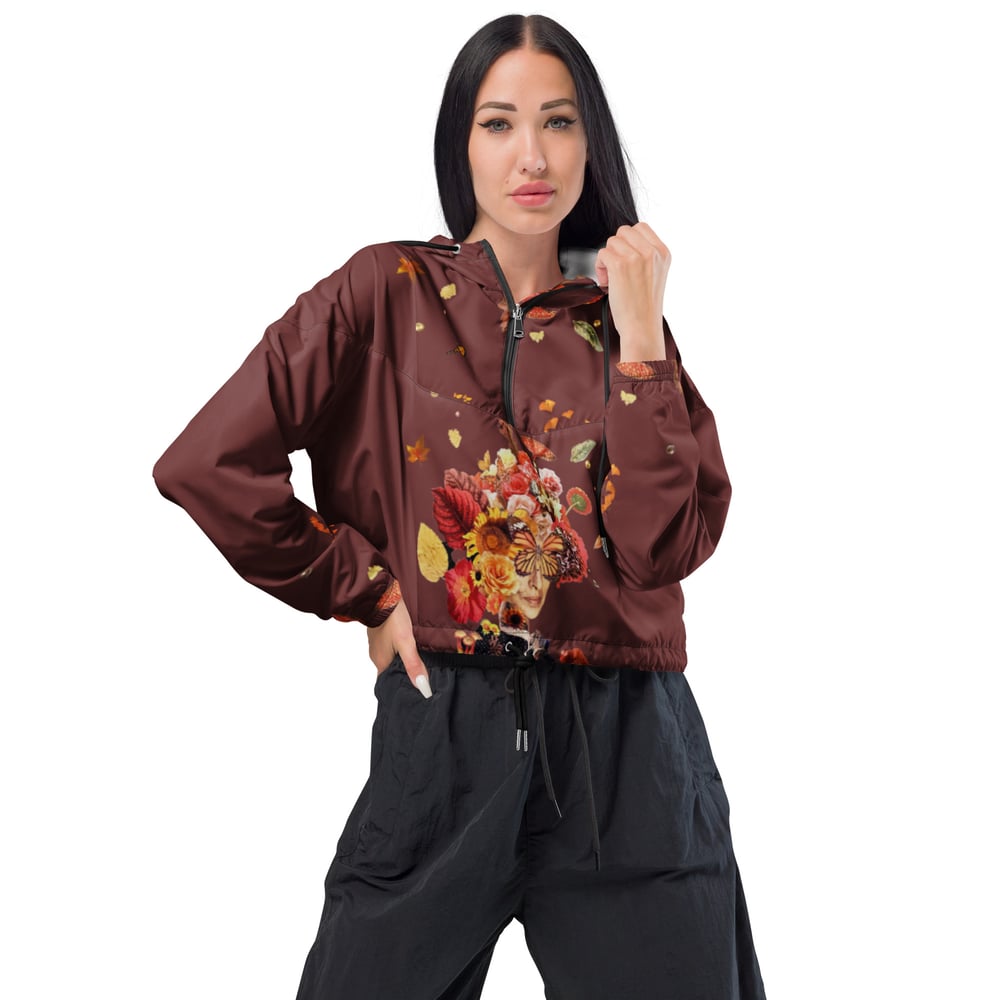 Image of Autumn Night - Women’s Cropped Windbreaker w/Black Zipper and Cord