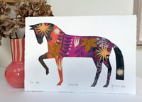 Image 2 of Salome , a black and pink monoprinted and collaged horse