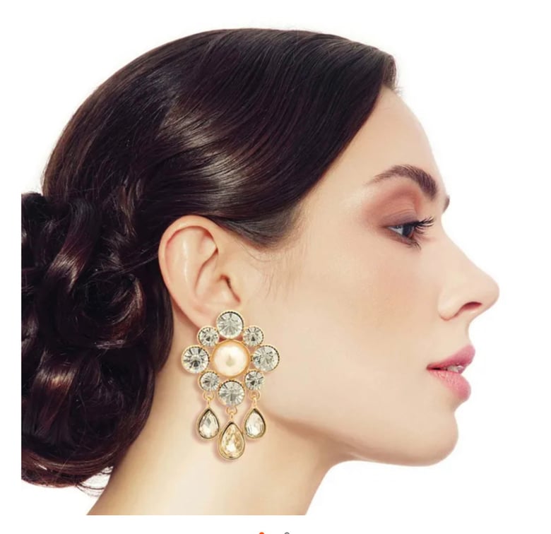Image of Antique Gold Bling and Pearl Earrings 