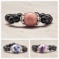 Image 1 of Pink Stone, Purple, or Blue Flower w/ Caps Magnetic Ring Collection