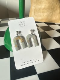 Image 1 of GREY MARBLE & GOLD LEAF ARCH STUD | POLYMER CLAY EARRINGS