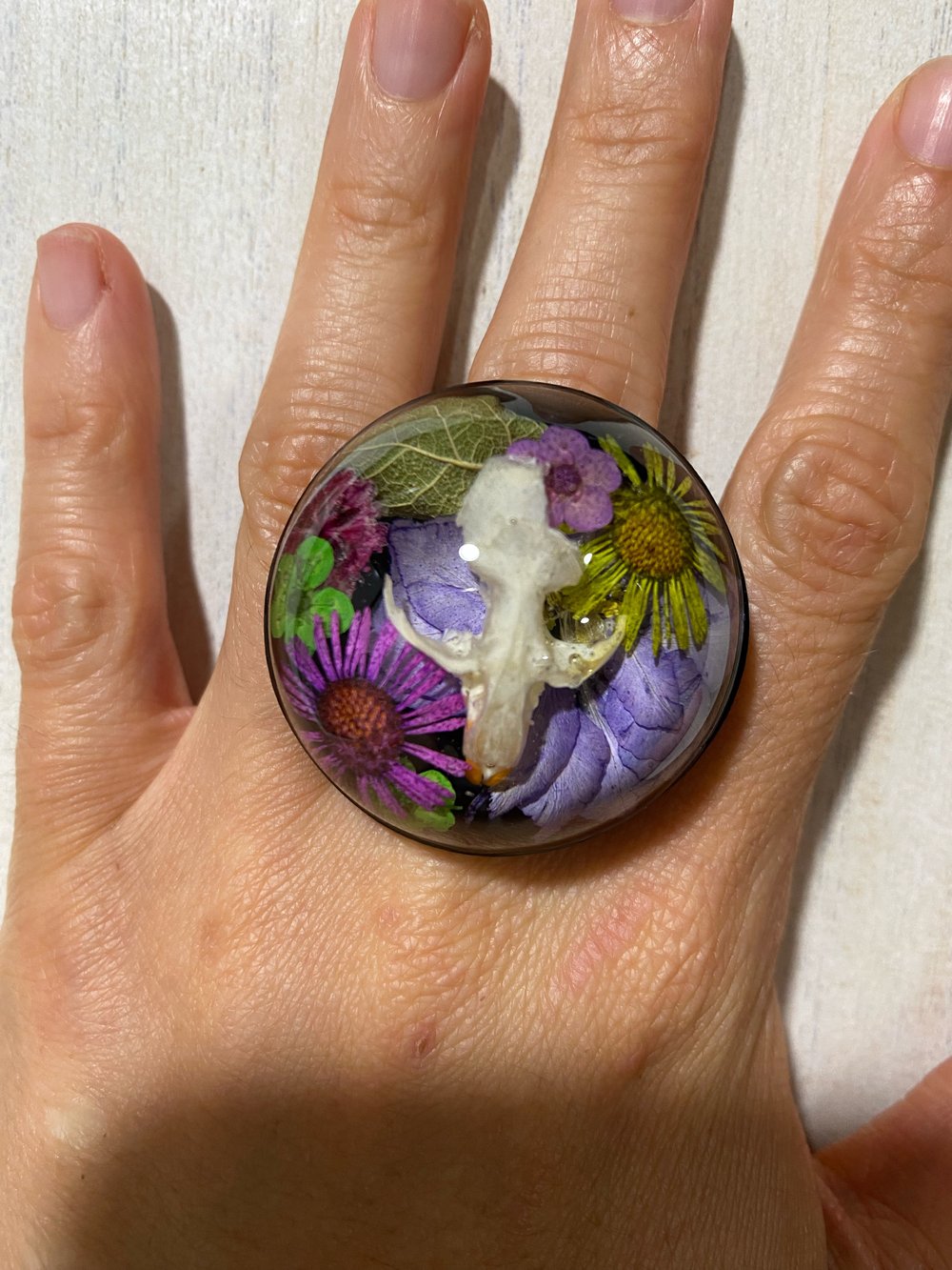 Purple Floral Skull Ring 