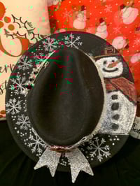 Image 1 of "Snowman & Snowflakes" Hand-Burned Narrow Brim Hat