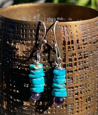 Image 4 of Turquoise & Amethyst Stacker Earrings 