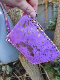 Image 3 of Woodstock cross body/ passport bag -Purple with gold and peach star