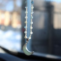 Image 1 of Aquamarine & Amazonite Moon Car Charm