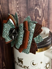 Image 3 of Western Themed Teal Tumbler Straw Topper Bow