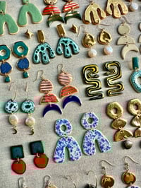 Image 5 of SEAFAOM, PEARL, 14K GOLD FILLED CRESCENT MOON - MARQUIS EARRING