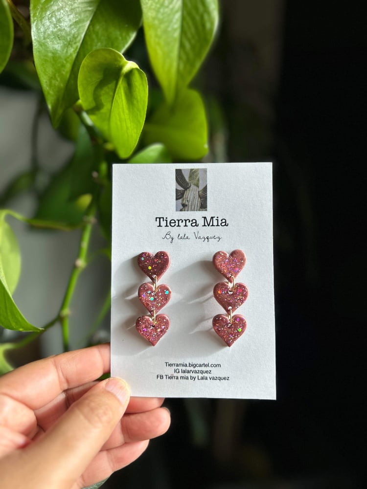 Image of Pink sparkle heart dangles 