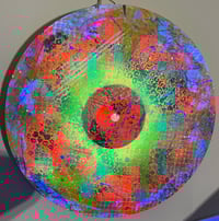 Image 5 of Abstract Hyper-color aerosol painting on upcycled wood round 