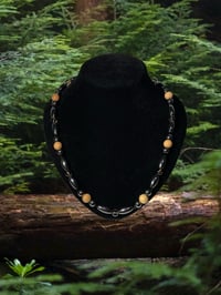 Image 1 of Cedar Wood, Smokey Quartz, & MAGNETIC Hematite necklace 22”