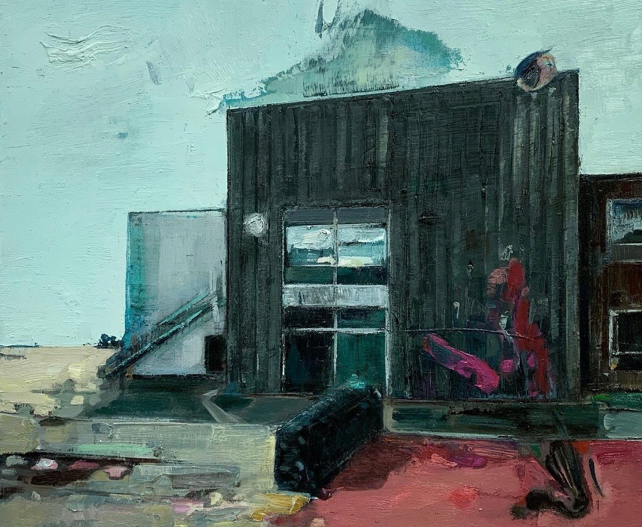 Image of Painting / maleri / "ISLANDS BRYGGE – Malerdrømme og tankestreger – Skolegården II" / 50x60 cm