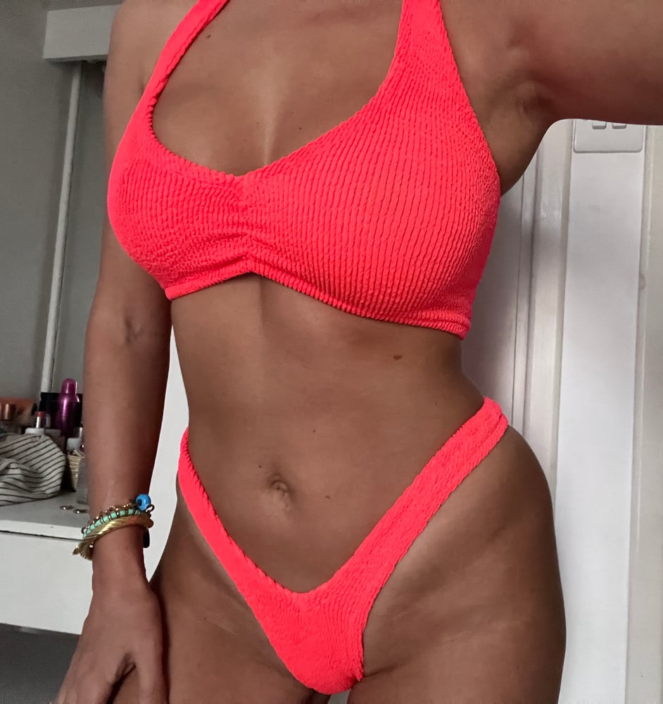 Image of Neon Coral Ruch Halter Bikini 
