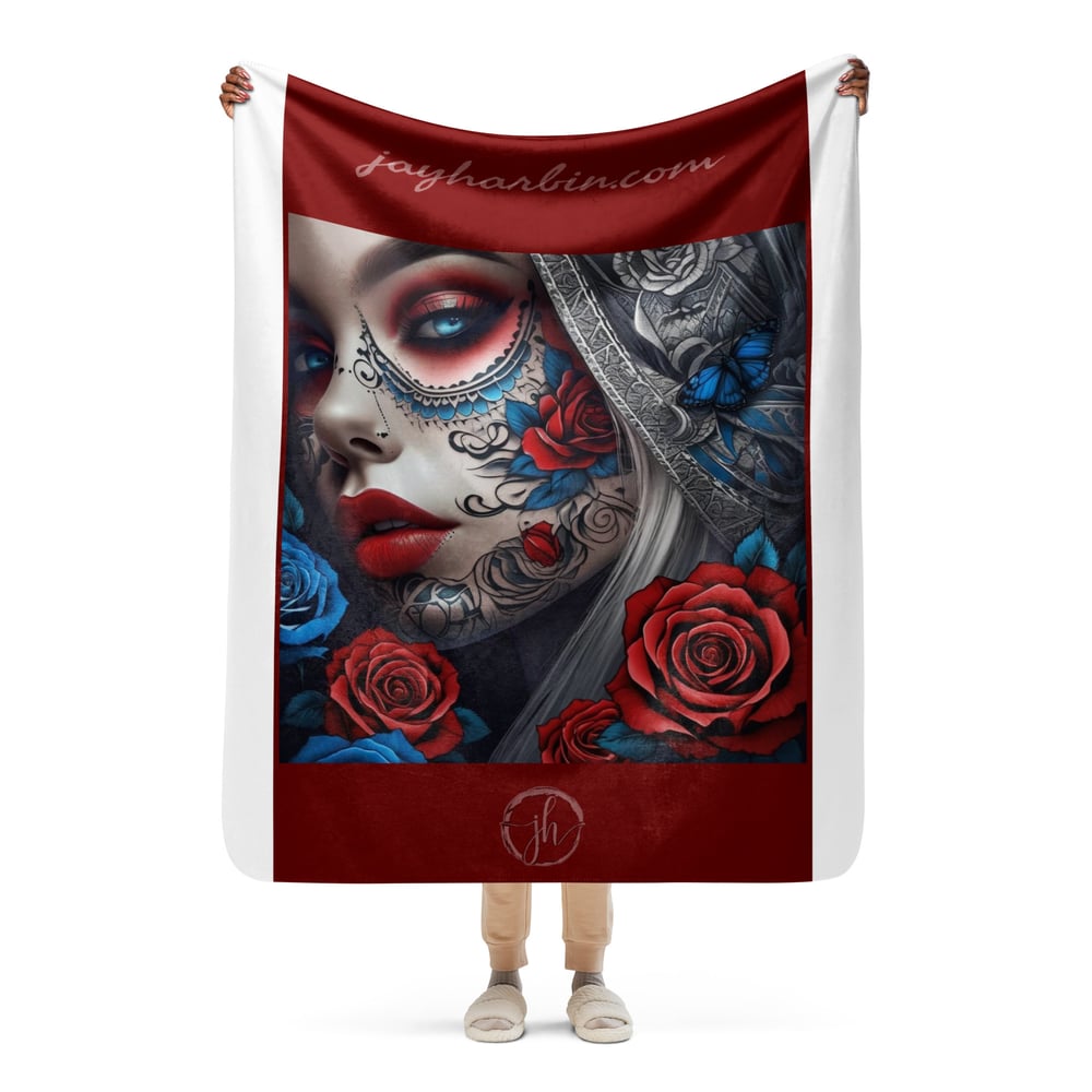 Sherpa Blanket Red and Blue Sugar Skull