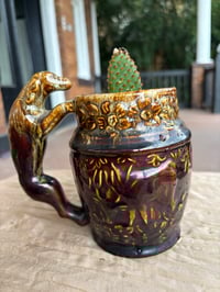 Image 1 of Bunny Ears Cactus in 1840 Rockingham Harbor Pottery Hound Dog Ceramic Mug