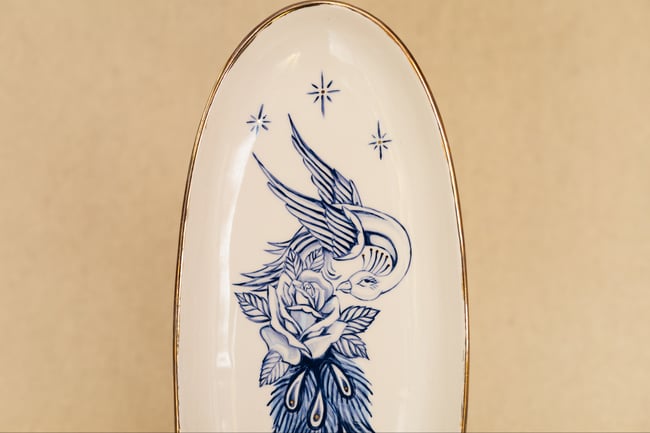 Peacock Platter 18k Gold Luster