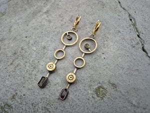 Long earrings with bullet casings and green stones 