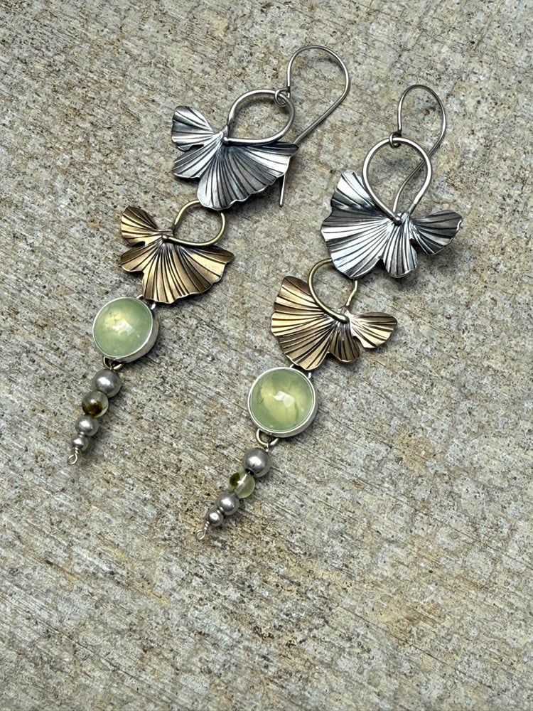 Image of Ginkgo Leaf Swoosh Mixed Metal Dangle Earrings