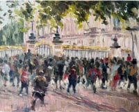 Image 1 of Buckingham Palace in the crowds, original oil painting