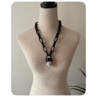 Image 3 of SALE - Leather Link Chain Necklace - Kodiak Black Leather and Tourmaline Quartz
