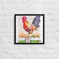 Framed Canvas -- Farm Roaster on Fence