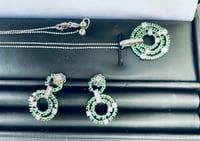 Image 4 of ARTE Madrid emerald and Crystal layered circle necklace, ring, and earrings set