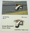 Great Bustard - November 2021 - UK Birding Pins - Enamel Pin Badge