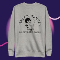 Image 2 of Easily distracted by cats & books ghost & kitty Unisex Premium Sweatshirt