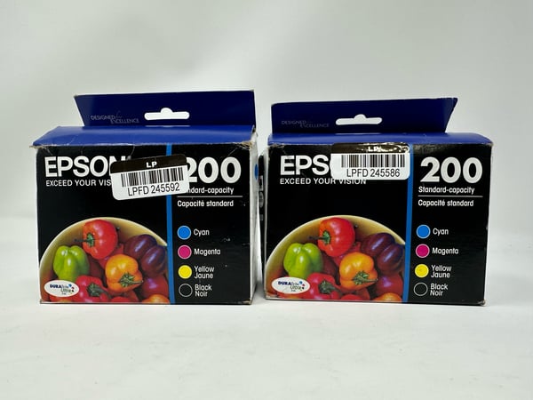 Image of Epson 200 Black, C/M/Y 4pk Combo Ink Cartridges - Black, Cyan, Magenta, Yellow - 2 Sealed Boxes