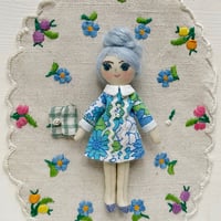 Image 1 of Tiny Handmade Doll 4" blue hair bun