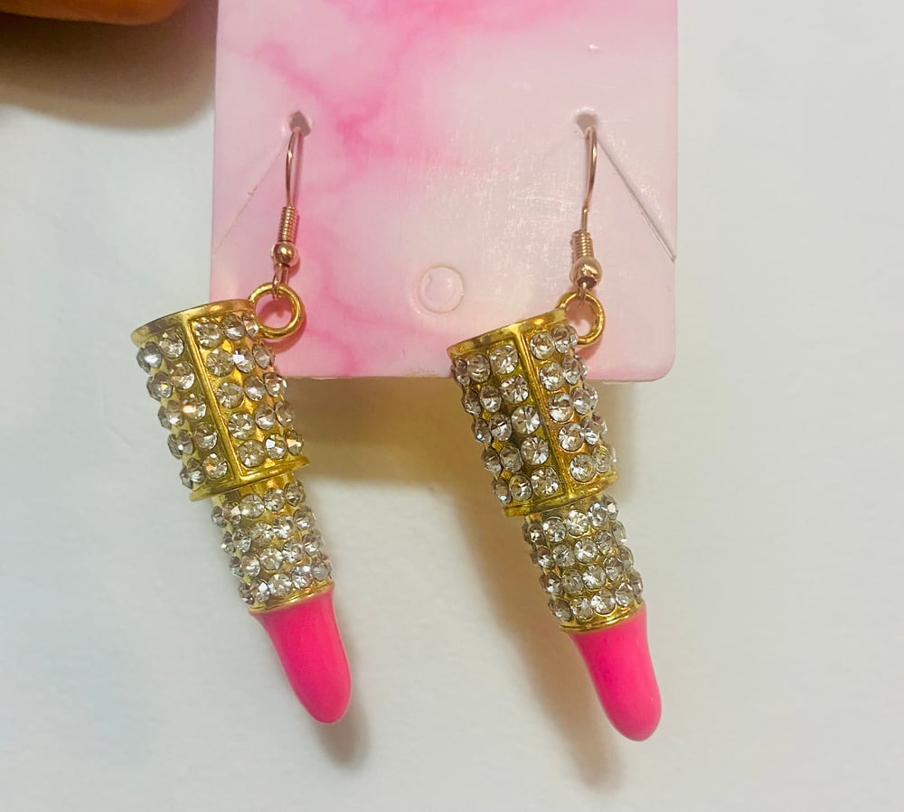 Image of Pink lipstick earrings