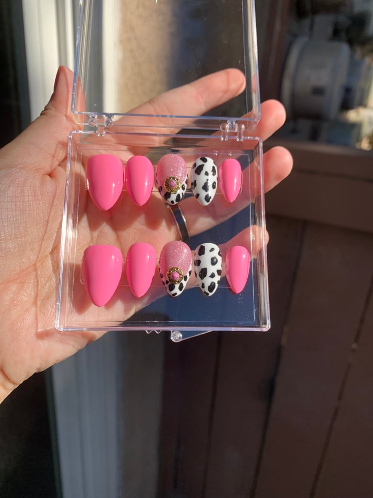 Image of Pink Cow Print Nails 