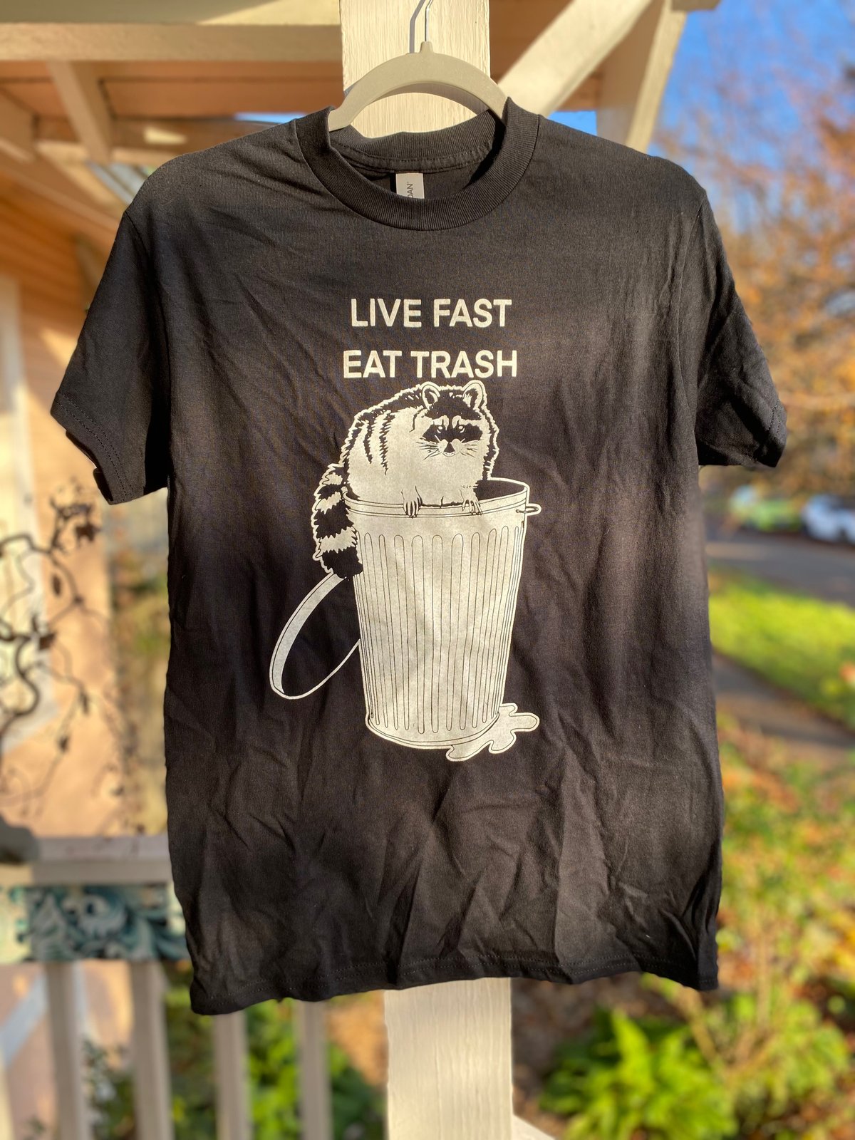 Image of Live Fast Eat Trash Raccoon Black Shirt