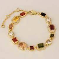 Image 1 of USA Warehouse 10MM Colourful Gemstone Chain 18K Gold Plated Multi Colored CZ Zirconia Jewelry Gem St