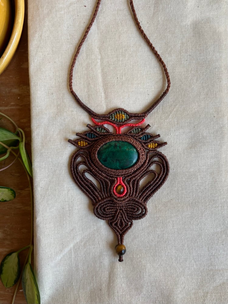 Image of macrame necklace with peruvian turquoise 