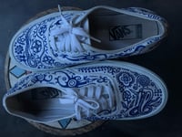 Image 2 of Flash art thrifted White Vans 