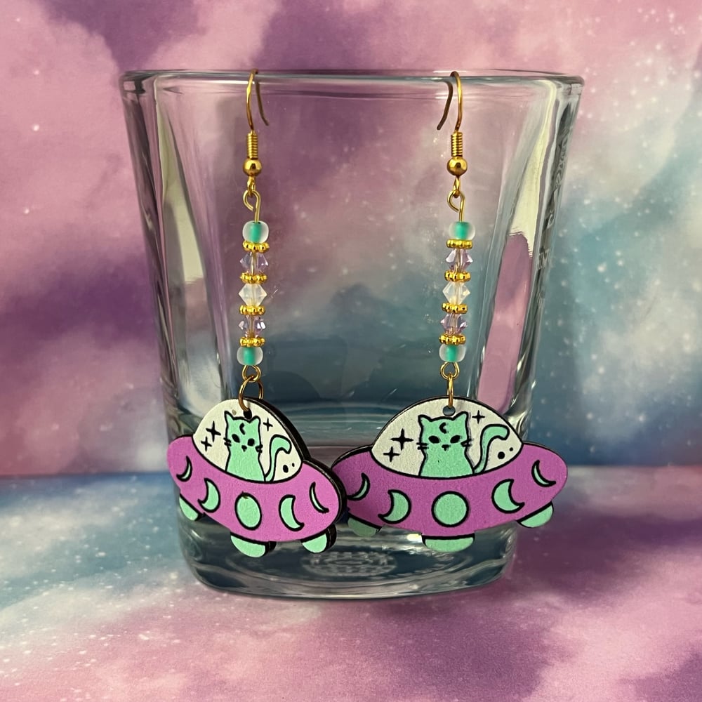 Image of Space Cat UFO Earrings