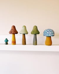 Image 5 of Hand Painted Wooden Mushroom Sculptures