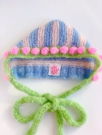Image 2 of Sofie and Iris Blue, Pale Pink, Green and Bubble Gum Pink Striped Mohair Bubble Bonnet