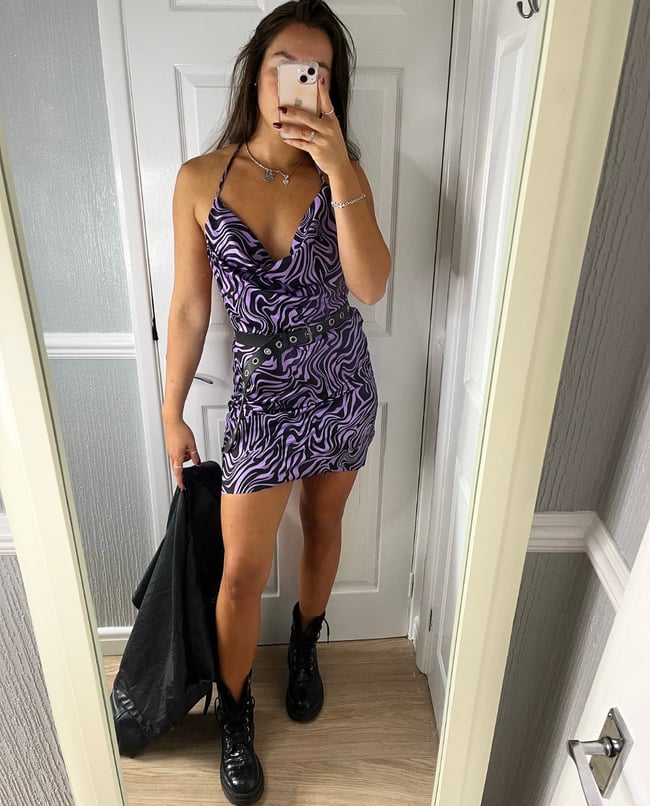 ‘The Majestic dress’ Multiway Black and Purple zebra swirl Halloween cowl neck dress