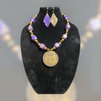 Image 4 of Purple and Gold Hand Painted Necklace Set